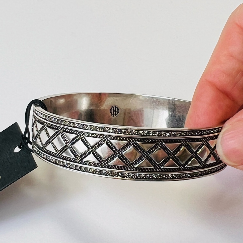 HOUSE OF HARLOW SILVER OXIDIZED BANGLE BRACELET PAVÉ CRYSTALS NWT